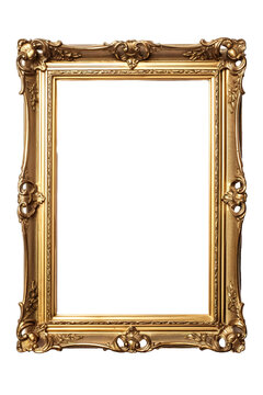 Vintage rectangle portrait picture frame with a blank canvas with white background isolated PNG