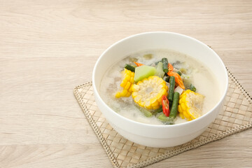 Sayur Lodeh, Indonesian traditional food. Made from corn, chayote, long beans, eggplant, cabbage and coconut milk. 
