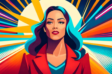 abstract illustration of a woman done in 90s style, bold vivid colours, nostalgia vibes created with generative ai technology