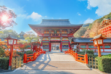 Naklejka premium Saga, Japan - Nov 28 2022: Yutoku Inari shrine in Kashima City, Saga Prefecture. It's one of Japan's top three shrines dedicated to Inari alongside Fushimi Inari in Kyoto and Toyokawa Inari in Aichi