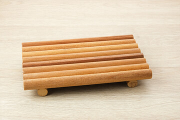 Empty Wooden Tray on the table, copy space
