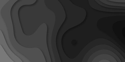 Abstract 3d black papercut and topography relief. Carving art black papercut background. dark black papercut background. Abstract realistic papercut decoration textured with wavy lines and layers.