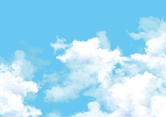 Fototapeta na wymiar 水彩風の爽やかな青空と雲