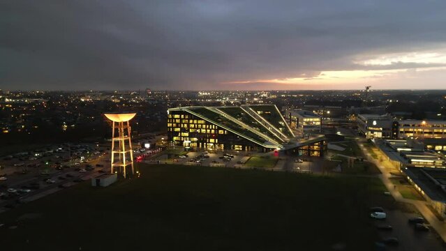 Pulling view of the cityscape around Corda Campus in Hasselt.
