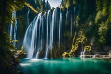 waterfall in the forest generated by aI tool