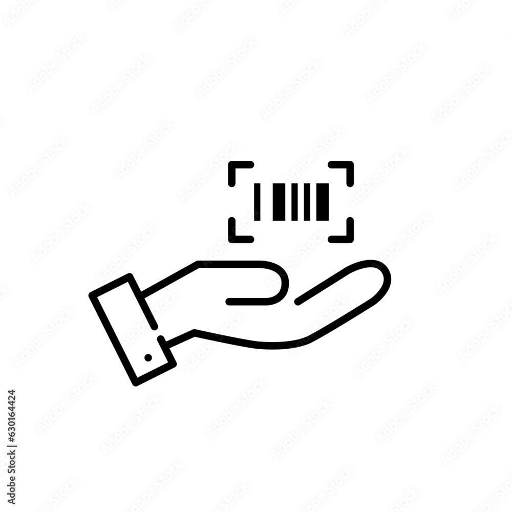 Poster hand holding a bar code. product id information. scanning products at store for serial number or pri
