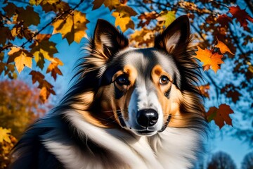 Portrait of a shetland sheepdog at autumn generated by AI tool