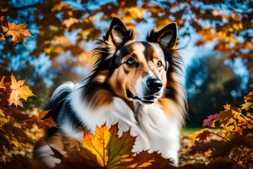 Portrait of a shetland sheepdog at autumn generated by AI tool