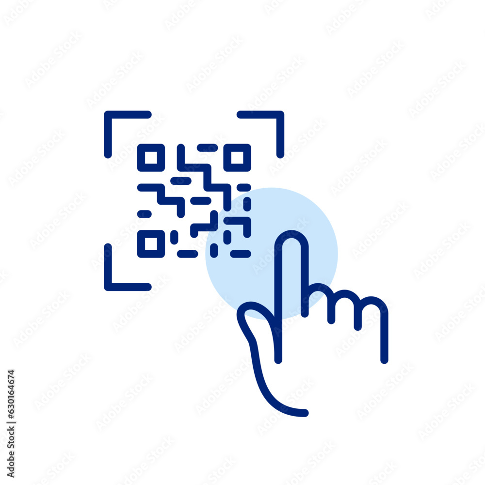 Poster finger tapping on qr code. accessing website or goods through a link or payment with electronic wall