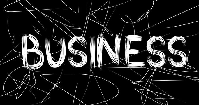 Business word animation of old chaotic film strip with grunge effect. Busy destroyed TV, video surface, vintage screen white scratches, cuts, dust and smudges.