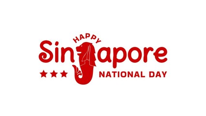 Happy Singapore National Day Lettering Text Animation in red color on alpha channel background. Celebrate Singapore National Day on 9th August. Great for celebrating Singapore independence day