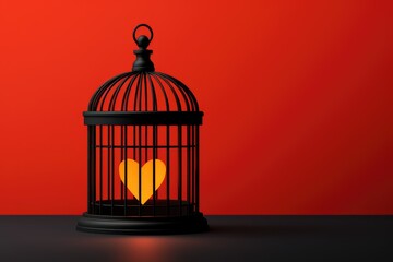 Heart encased in a cage ,a minimalist illustration concept. Generative AI - obrazy, fototapety, plakaty
