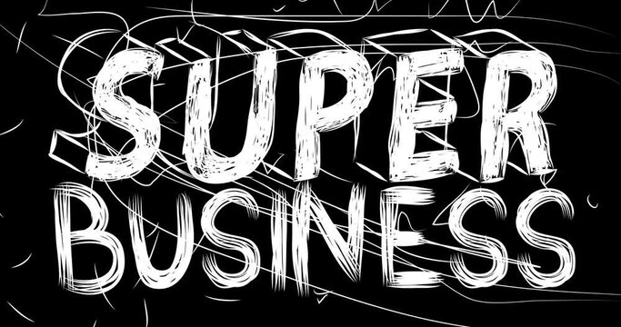 Super Business word animation of old chaotic film strip with grunge effect. Busy destroyed TV, video surface, vintage screen white scratches, cuts, dust and smudges.