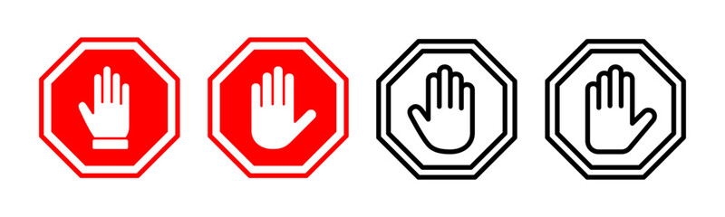 Obraz premium Stop icon set illustration. stop road sign. hand stop sign and symbol. Do not enter stop red sign with hand