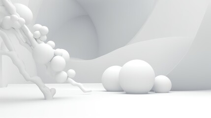 Many white spheres in the white world of gypsum abstract wavy shapes for mocap