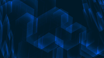 Obraz premium Neon hexagon textures on geometrical blue background.