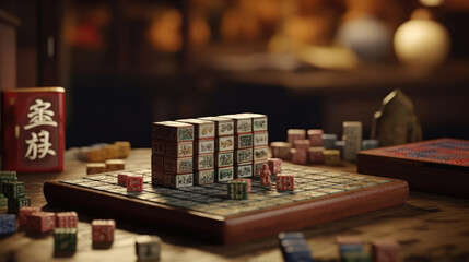 Close-up of a Mahjong tile set