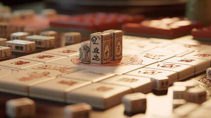 Close-up of a Mahjong tile set