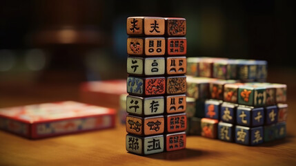 Close-up of a Mahjong tile set
