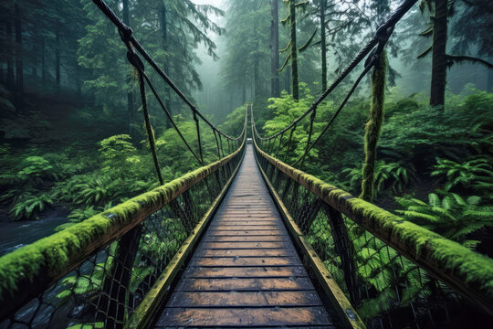 Fototapeta Wooden bridge in the mystic rainforest