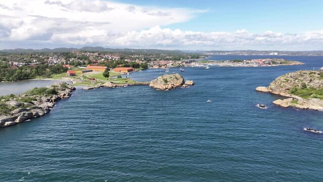Idyllic Seascape And Neighborhood In Vestfold og Telemark, Norway - aerial shot