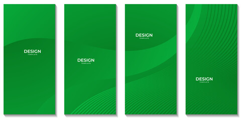 set of brochures with abstract green wave gradient background for business