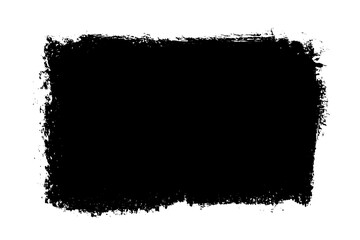 Black abstract brush strokes. Ink stain isolated on white background. Grainy textured design elements. Vector illustration, eps 10.