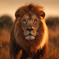Obraz premium Lion, Wildlife Photography, Generative AI