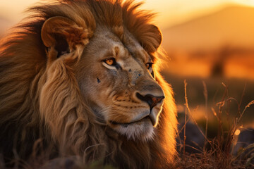 Obraz premium Lion, Wildlife Photography, Generative AI