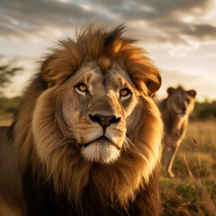 Fototapeta premium Lion, Wildlife Photography, Generative AI