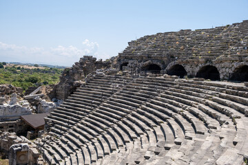 Side Ancient theatre. Turkey. Antalya. Ruins of the ancient city of Side. The largest amphitheater...