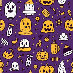 Halloween hand drawn seamless pattern
