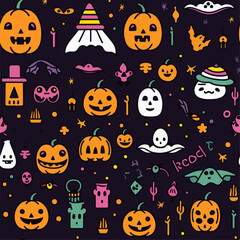 Halloween hand drawn seamless pattern