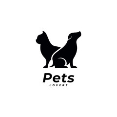 Home pets Logo dog cat design vector template Linear style. Animals Veterinary clinic Logotype concept outline icon.