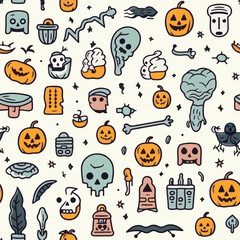 Halloween hand drawn seamless pattern