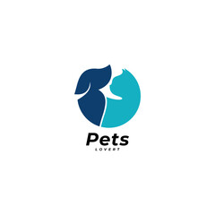 Home pets Logo dog cat design vector template Linear style. Animals Veterinary clinic Logotype concept outline icon.