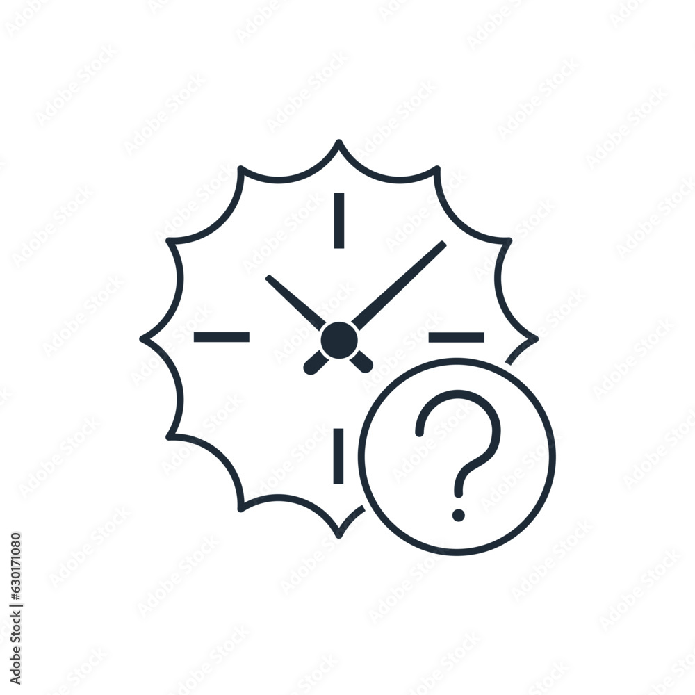Poster time and question mark. refine the time.vector linear icon isolated on white background.