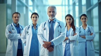 Group of doctors standing in hospital, Happy doctors day, Generative ai
