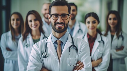 Group of doctors standing in hospital, Happy doctors day, Generative ai
