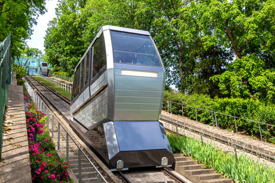 The funicular to Basilica of the Sacred Heart at Montmartre hill in Paris, France