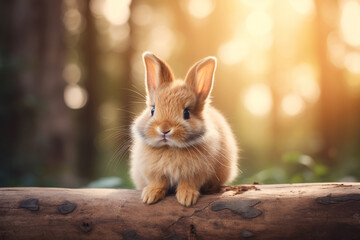Obraz premium Cute rabbit sitting in garden. Ai generative.