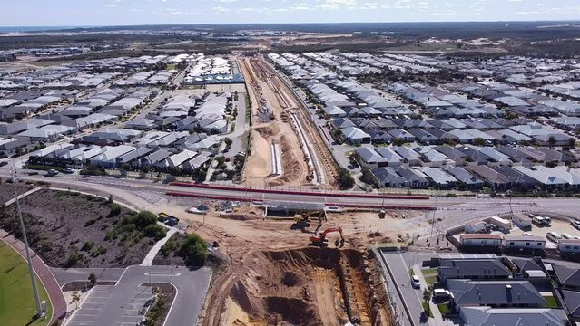 Aerial View Over Road Over Rail Bridge, Santorini Promenade, Perth Metronet Project Works