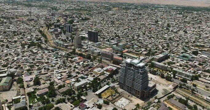 Uroteppa Istaravshan Cityscape With Compacted Architectures In Sughd Province, Tajikistan. Aerial Drone Shot