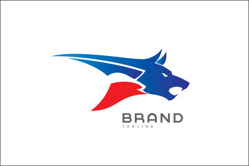 wolf, Wild wolf. wild dog. Stylized Canine in blue and red. suitable for team mascot, community icon, emblem, product identity, illustration for clothing, etc.
