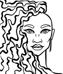 Hand Drawn Doodle Girl with Long Hair and Earrings