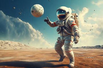 space astronaut playing ball trendy , 3d rendering ,  AI generative