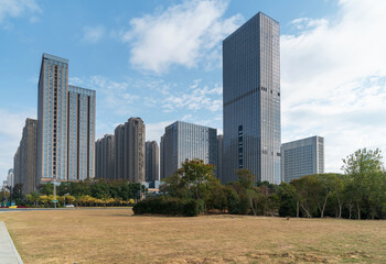 city park with modern building background in shanghai