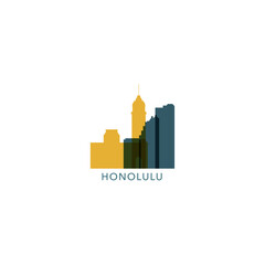  USA United States Honolulu cityscape skyline capital city panorama vector flat modern logo icon. US Hawaii American county emblem idea with landmarks and building silhouette