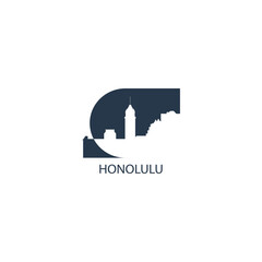  USA United States Honolulu cityscape skyline capital city panorama vector flat modern logo icon. US Hawaii American county emblem idea with landmarks and building silhouette