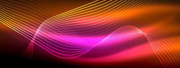 Glowing neon wave abstract background - vibrant, luminescent waves pulsate in a captivating and electrifying display